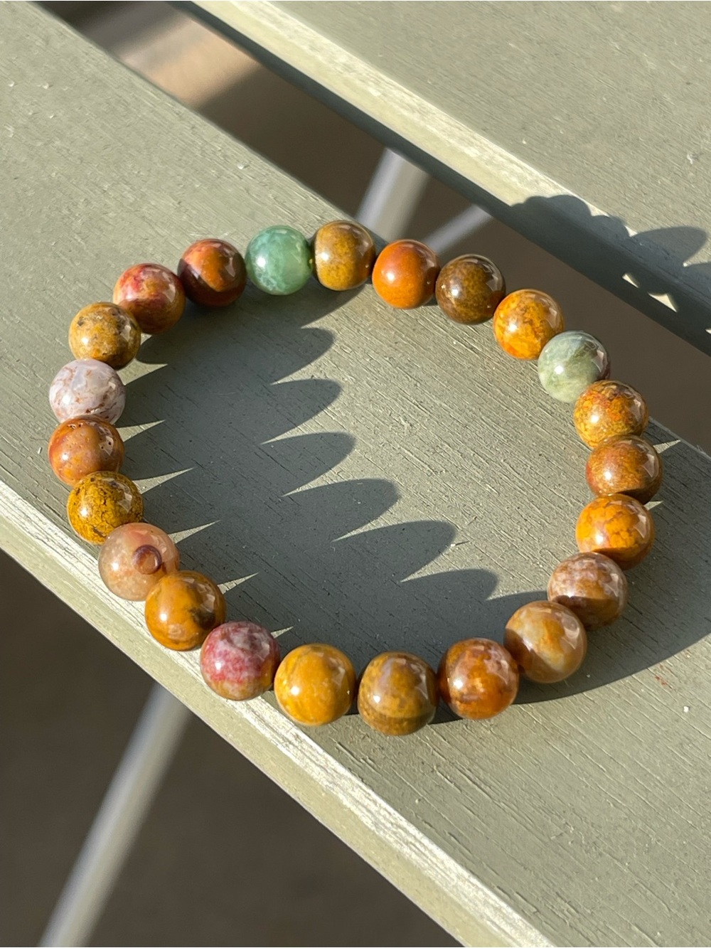Natural Multicolor Jasper Bead Stretch Bracelet 8.5